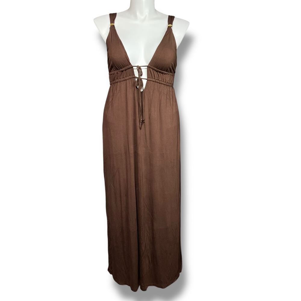 Tropical Escapes Large Brown Maxi Swim Coverup Grecian Resort Dress Swimwear